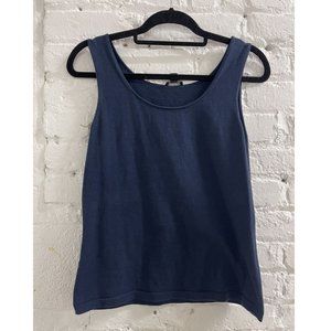 Lafayette 148 New York Women Blue 100% Cotton Round Neck Sweater Tank Top Size M